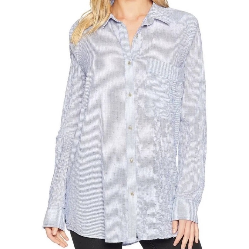 Free People No Limits Blue Striped Button-Up Shirt- Size Medium
